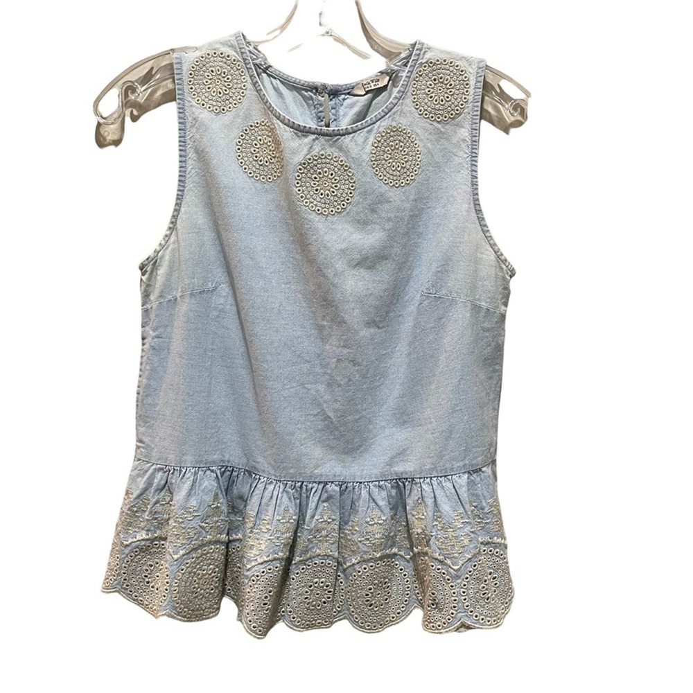 Jack Wills Sleeveless Eyelet Peplum Tank Top Blue Size 4